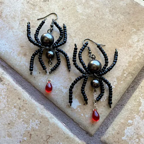 Crimson Spider Drop Earrings by Angelmade