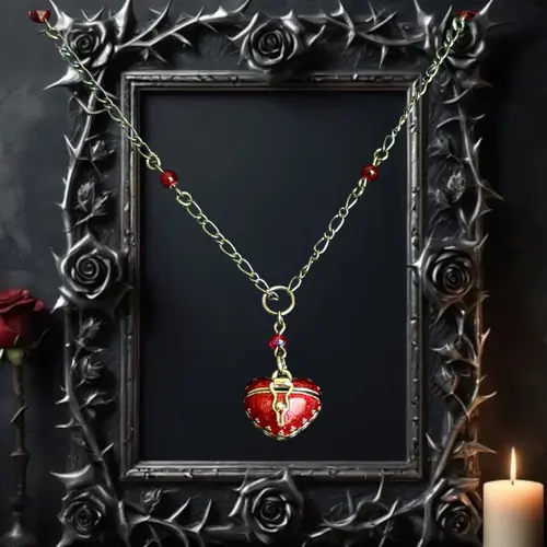 Queen of Hearts Heart Locket Rosary Necklace by Angelmade